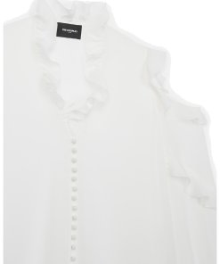 The Kooples Cold-Shoulder Ruffled Silk-Georgette Blouse