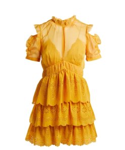 slim fit dress slacks Gold Metallic Tiered Dress – self-portrait-US main image 1