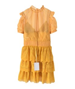 Self-Portrait Embroidered Chiffon Tiered Mini Dress  evaChic