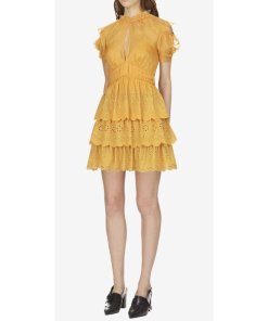 Self-Portrait Embroidered Chiffon Tiered Mini Dress