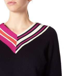 Sandro Nepeta Striped V-Neck Sweater