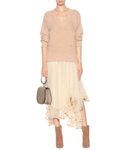 Chloé Chunky Knit V-Neck Patch Pocket Oversize Sweater