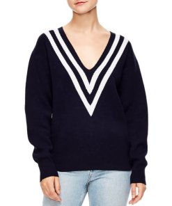 Sandro Platine Oversized Stripe V-Neck Sweater