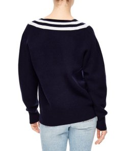 Sandro Platine Oversized Stripe V-Neck Sweater