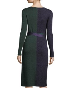 Diane von Furstenberg Long-Sleeve Metallic-Knit Wrap Dress