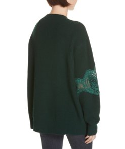 Sandro Tower Lace Inset Wool Blend Cardigan