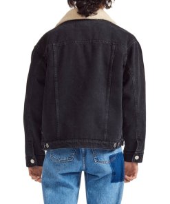Maje Balta Faux Shearling-Detailed Denim Jacket