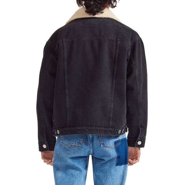Maje Balta Faux Shearling-Detailed Denim Jacket