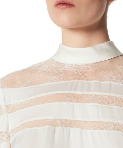 Sandro Mirtylles Lace Detail Sheer Top