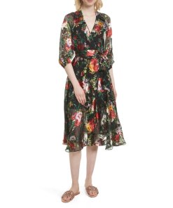 Alice + Olivia Abney V-Neck Floral Wrap Shirtdress