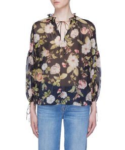 Alice + Olivia Julius Floral Blouson Sleeve Silk Top