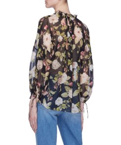 Alice + Olivia Julius Floral Blouson Sleeve Silk Top