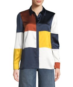 Tory Burch Reese Satin Colorblock Blouse