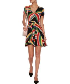 Alice + Olivia Adrianna Rainbow Print Wrap Mini Dress  evaChic