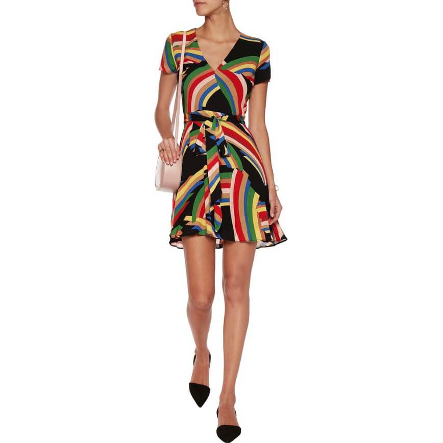 Alice + Olivia Adrianna Rainbow Print Wrap Mini Dress  evaChic