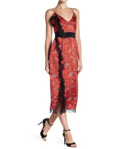 Cinq à Sept Petra Sleeveless Lace-Trim Faux-Wrap Silk Dress