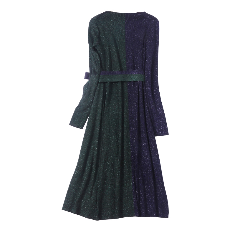 Diane von Furstenberg Long-Sleeve Metallic-Knit Wrap Dress  evaChic