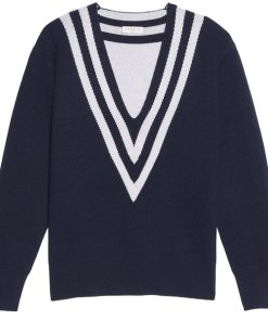 Sandro Platine Oversized Stripe V-Neck Sweater