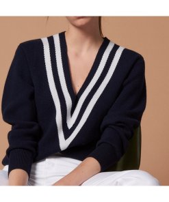 Sandro Platine Oversized Stripe V-Neck Sweater