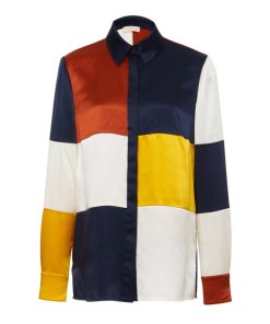 Tory Burch Reese Satin Colorblock Blouse