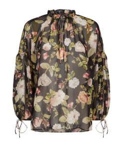 Alice + Olivia Julius Floral Blouson Sleeve Silk Top