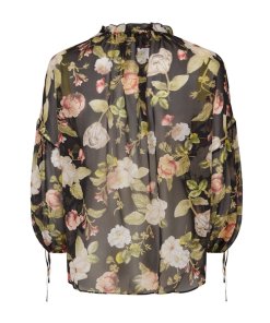 Alice + Olivia Julius Floral Blouson Sleeve Silk Top