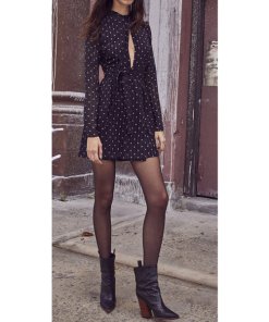 Alexis Leila Polka Dot Rio Print Tie Neck Mini Dress
