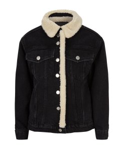 Maje Balta Faux Shearling-Detailed Denim Jacket