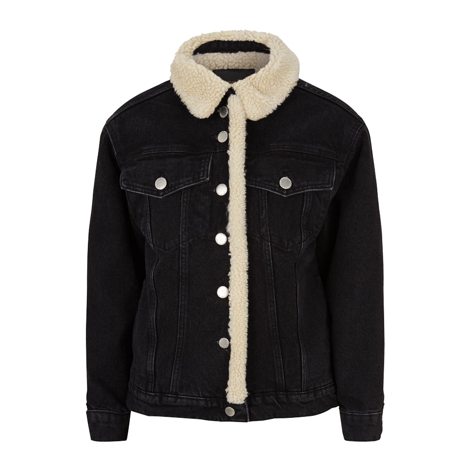 Maje Balta Faux Shearling-Detailed Denim Jacket