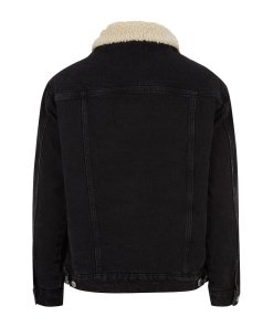 Maje Balta Faux Shearling-Detailed Denim Jacket