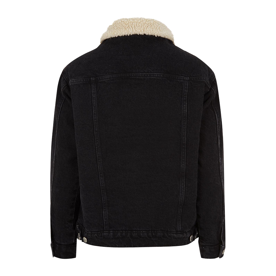 Maje Balta Faux Shearling-Detailed Denim Jacket