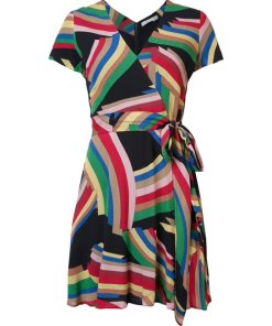 Alice + Olivia Adrianna Rainbow Print Wrap Mini Dress