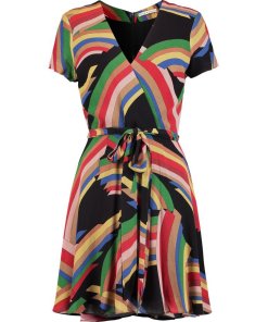 Alice + Olivia Adrianna Rainbow Print Wrap Mini Dress