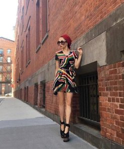 Alice + Olivia Adrianna Rainbow Print Wrap Mini Dress