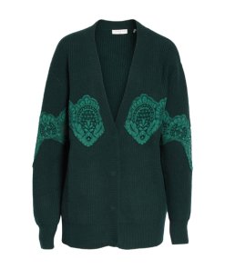 Sandro Tower Lace Inset Wool Blend Cardigan