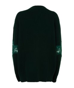 Sandro Tower Lace Inset Wool Blend Cardigan