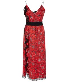 Cinq à Sept Petra Sleeveless Lace-Trim Faux-Wrap Silk Dress