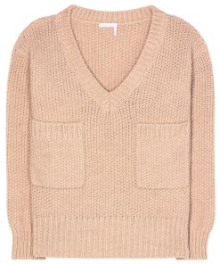Chloé Chunky Knit V-Neck Patch Pocket Oversize Sweater