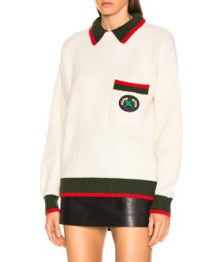 Burberry Olivine Contrast Stripe Collar Crest Sweater