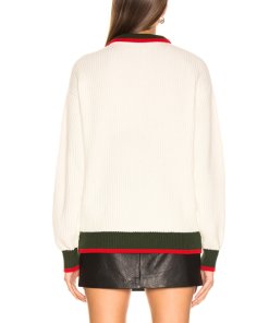 Burberry Olivine Contrast Stripe Collar Crest Sweater