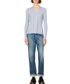 Sandro Gabrielle Ribbed Fine-Knit Buttoned Cardigan
