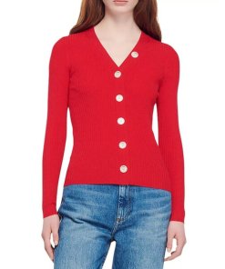 Sandro Gabrielle Ribbed Fine-Knit Buttoned Cardigan