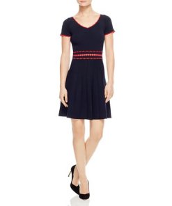 Sandro Enrick Contrast-Trim Pleated Knit Dress