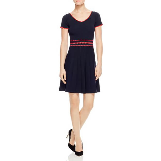 Sandro Enrick Contrast-Trim Pleated Knit Dress  evaChic