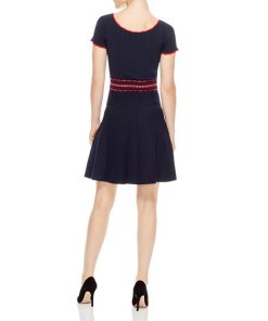 Sandro Enrick Contrast-Trim Pleated Knit Dress