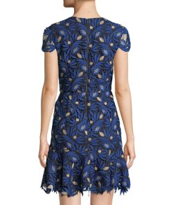 Alice + Olivia Imani Cap-Sleeve Lace Fit & Flare Dress
