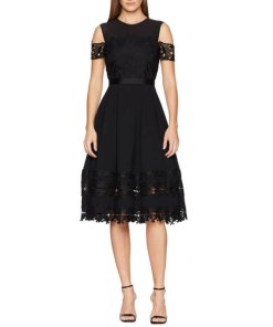 Ted Baker London Nacii Structured Lace Cold-Shoulder Midi Dress