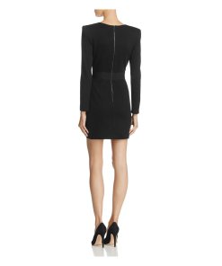 Alice + Olivia Simone Deep V-Neck Strong Shoulder Dress