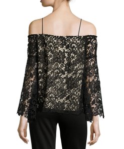 Alice + Olivia Prena Trumpet-Sleeve Off-the-Shoulder Lace Top