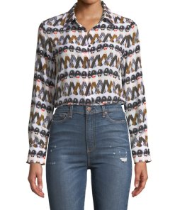 Alice + Olivia X Donald Robertson Willa Crazy Pants Printed Silk Blouse